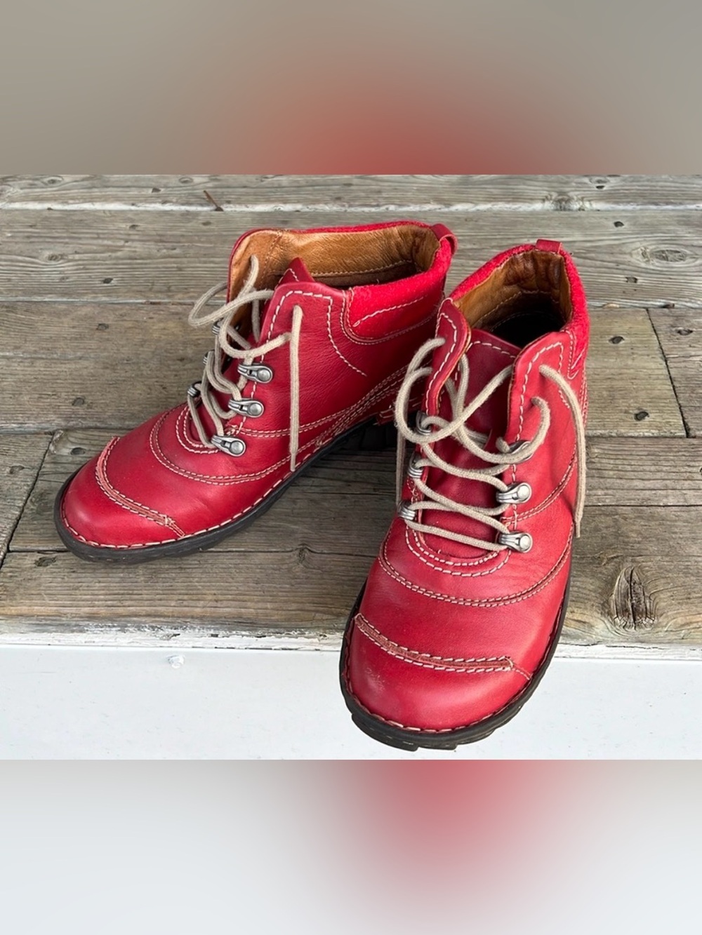 Josef Seibel Red Leather Casual Lace-Up boots